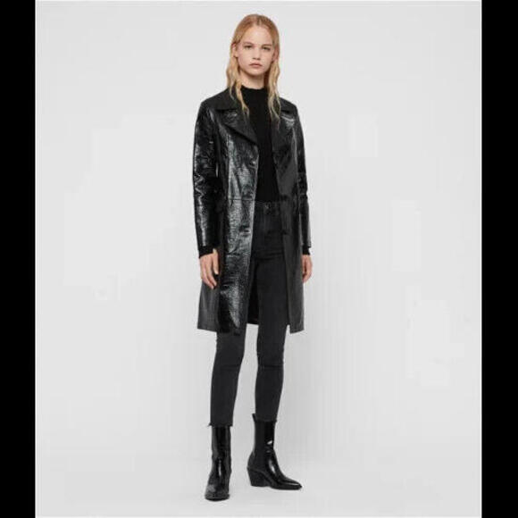 [SOLD] ALLSAINTS Wmn's Sz US 4 ALI MAC Croc Embossed Black Lambskin Leather Coat - Picture 11 of 11